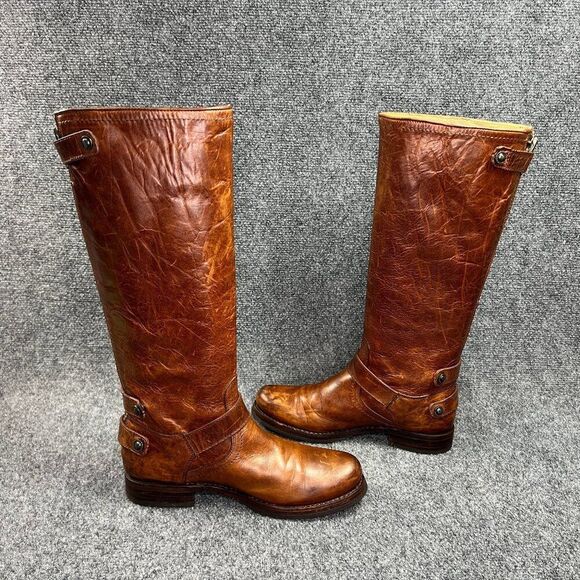 Frye Veronica Boots Women's Size 8 Brown Leather Back Zip Harness Buckle Riding - Picture 10 of 16